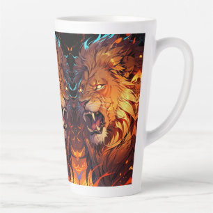 Tasse Latte Lion de feu avec Mane et éléments naturels