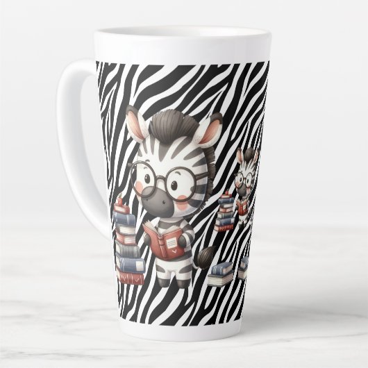 Tasse Latte Livres De Lecture Zebra. (Angle gauche)