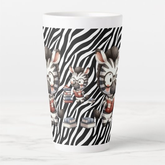 Tasse Latte Livres De Lecture Zebra. (Devant)