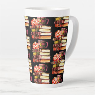 Tasse Latte Livres Et Thé Noirs