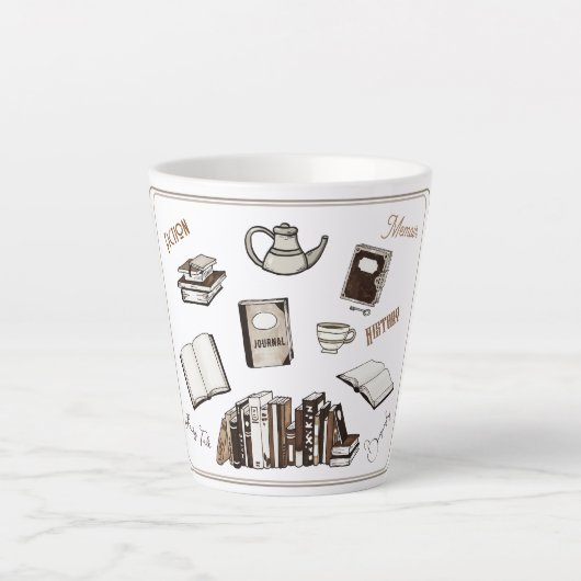 Tasse Latte Livres Lecture Éducation Relaxation (Devant)