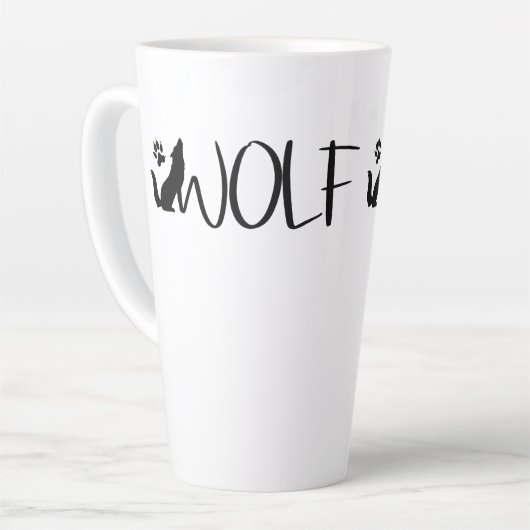 Tasse Latte Logo graphique Wolf Text (Angle gauche)