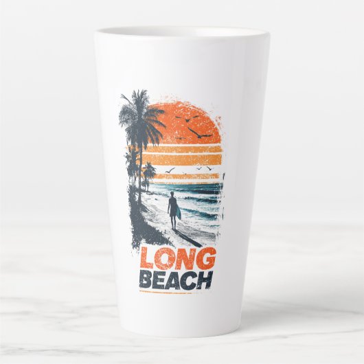 Tasse Latte Long Beach California Retro Sunset Palm Tree Beach (Devant)