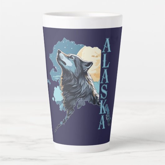 Tasse Latte Loup de l'Alaska et lune (Devant)