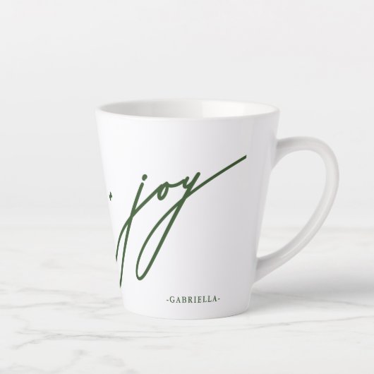 Tasse Latte Love and Joy Script Green Name Noël Holiday (Droite)