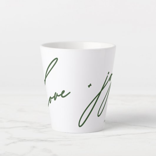 Tasse Latte Love and Joy Script Green Name Noël Holiday (Devant)