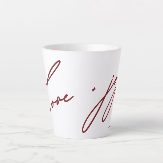 Tasse Latte Love and Joy Script Nom rouge Noël (Devant)