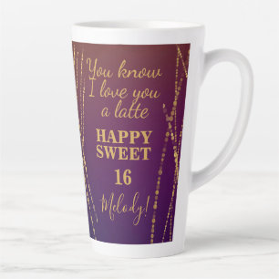 Tasse Latte Love You Latte Red Burgundy Glam Sweet 16 Annivers