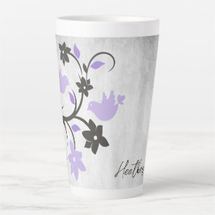 Tasse Latte Lovebirds pourpres Bouge en latte personnalisée