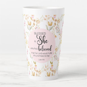 Tasse Latte Luc 1:45 Béni est Elle Aquarelle Rose Floral