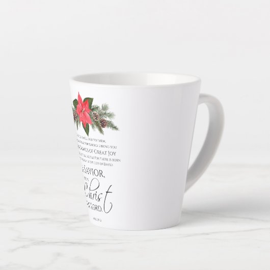 Tasse Latte Luc 2:10-11 Écriture de Noël Poinsettia (Angle droit)