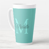 Tasse Latte Lumière personnalisée Monogramme Turquoise Nom ini (Angle gauche)
