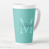 Tasse Latte Lumière personnalisée Monogramme Turquoise Nom ini (Angle droit)