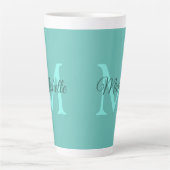 Tasse Latte Lumière personnalisée Monogramme Turquoise Nom ini (Devant)