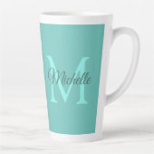 Tasse Latte Lumière personnalisée Monogramme Turquoise Nom ini (Droite)