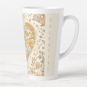 Tasse Latte Luxueux, , Beigi or jaune , Fleurs de cœur d'amour