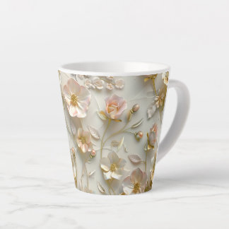 Tasse Latte Luxueux élégant feuille d'or florale en relief 3D 