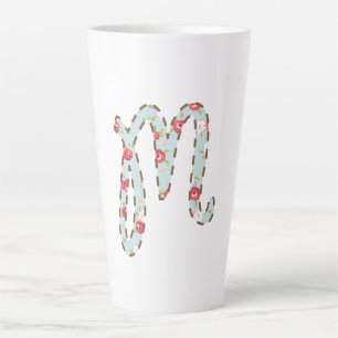 Tasse Latte M floral lettre M rose menthe