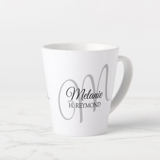 Tasse Latte M monogramme nom et initiale blanc joli (Angle droit)