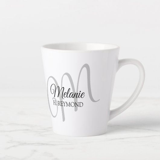 Tasse Latte M nom monogramme et initiale joli blanc (Droite)