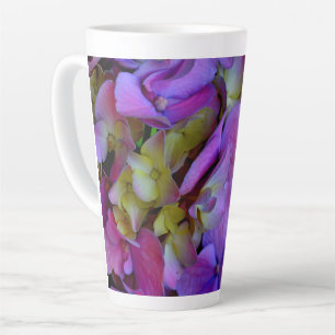 Tasse Latte Magenta Purple bleu jaune Hydrangeas fleurs