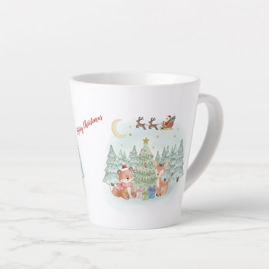 Tasse Latte Magical Christmas Night in the Winter Forest (Angle droit)