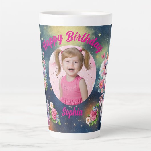 Tasse Latte Magical Floral Unicorn Photo Girly Birthday  Gift (Devant)