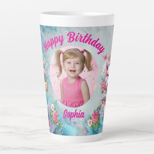 Tasse Latte Magical Floral Unicorn Photo Girly Birthday  Gift (Devant)