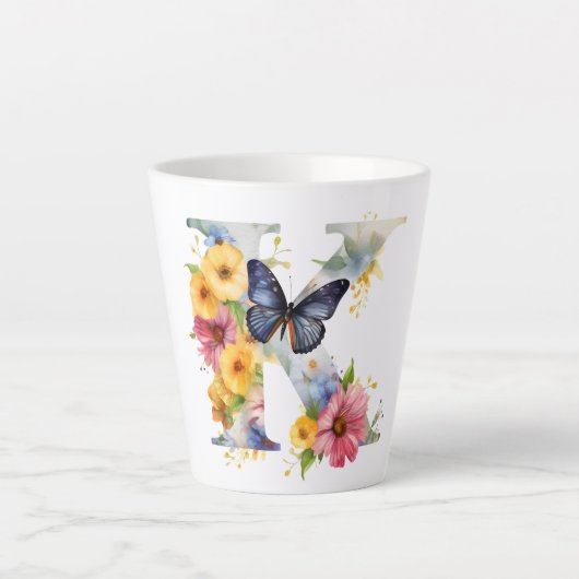Tasse Latte Magnifique aquarelle papillon Monogramme (Devant)