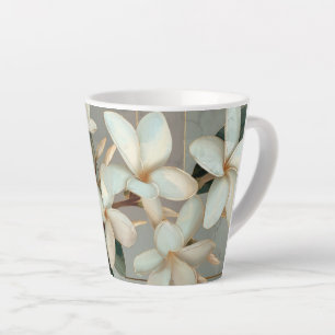 Tasse Latte Magnolia Blanche Floral Or Ligne Dorée Marbre