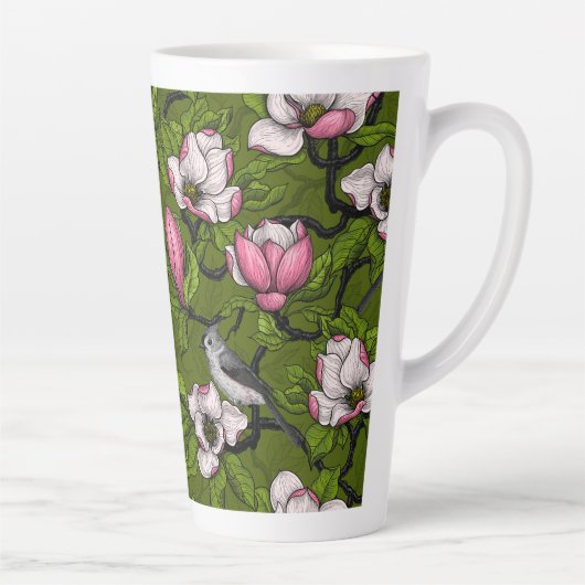 Tasse Latte Magnolia en floraison et oiseau de tireur 2 (Droite)