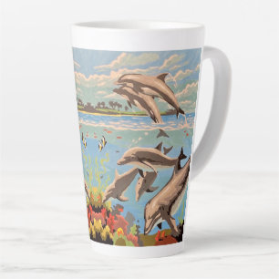 Tasse Latte Main Painted by Number   Dolphins