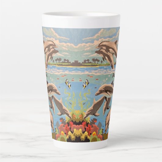 Tasse Latte Main Painted by Number | Dolphins | (Devant)