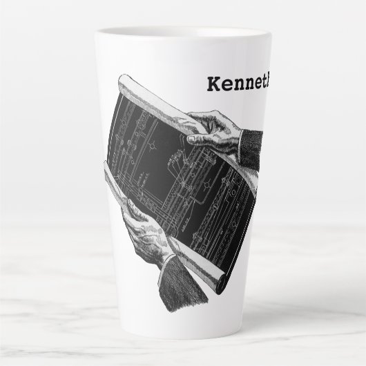 Tasse Latte Mains avec plans architecturaux bleus, entreprise (Devant)