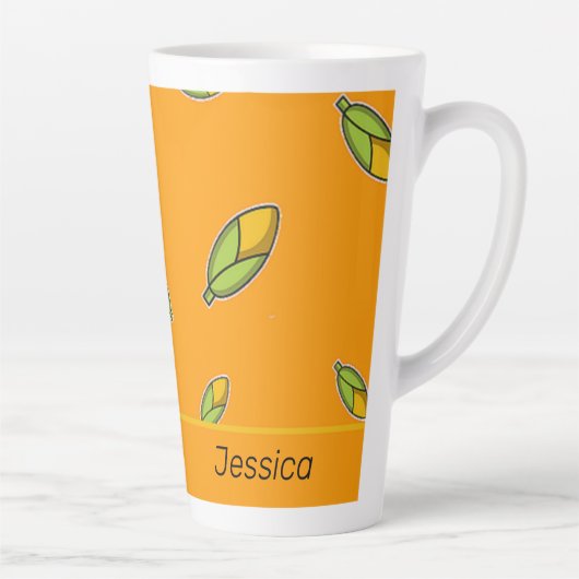 Tasse Latte maïs de nom personnalisé sur orange (Droite)