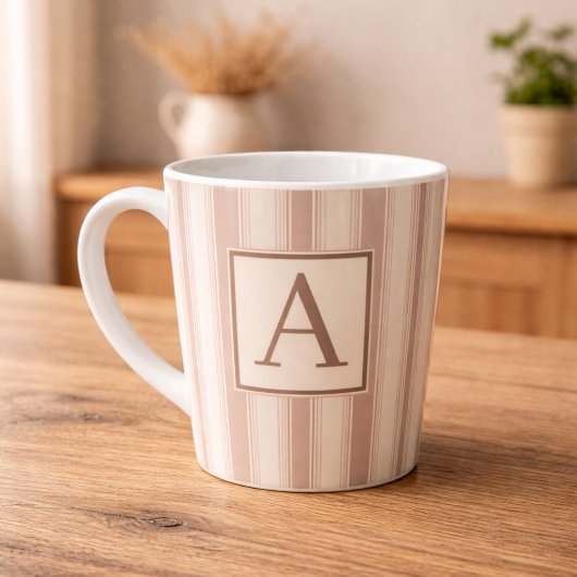 Tasse Latte Maison de campagne rustique initiale rayée beige e