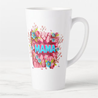 Tasse Latte MAMA 3D Cracked Wall Design avec des fleurs vibran