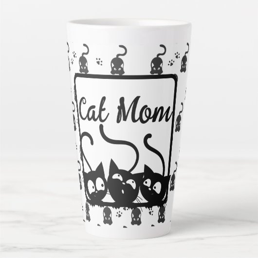 Tasse Latte Maman Chat Noir Et Blanc (Devant)