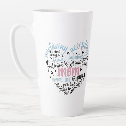 Tasse Latte Maman Coeur Aimant Soigner Doux Doux (Gauche)