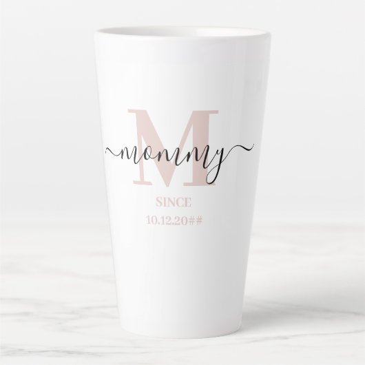 Tasse Latte Maman Elegant Script Monogramme Rose Subtil (Devant)