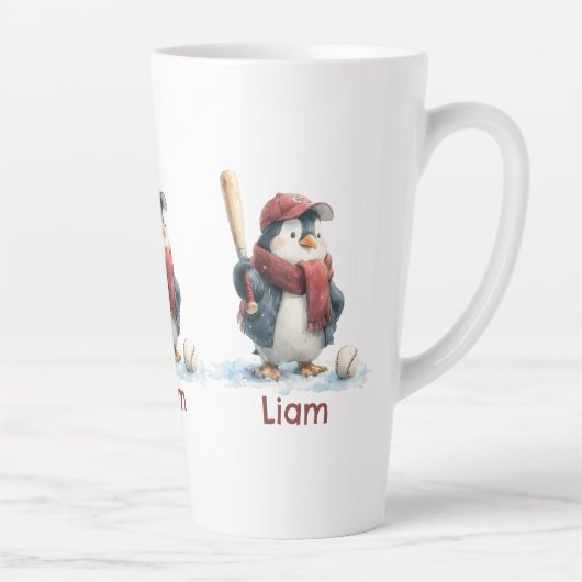 Tasse Latte Manchette de baseball de pingouin d'hiver personna (Droite)