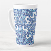 Tasse Latte Mandala aux fleurs et aux feuilles en blues (Angle gauche)