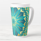 Tasse Latte Mandala Fleur Or Bleu (Angle droit)