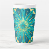 Tasse Latte Mandala Fleur Or Bleu (Devant)