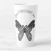 Tasse Latte Mandala papillon boho complexe noir et blanc A (Devant)