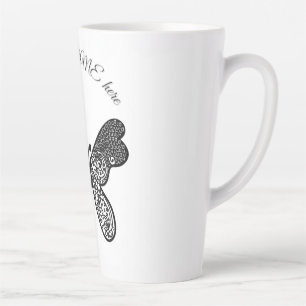 Tasse Latte Mandala papillon boho complexe noir et blanc A