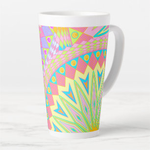 Tasse Latte Mandala superposé rose bleu jaune menthe violet