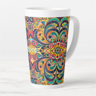 Tasse Latte Mandala Symphonie des couleurs – Floral psychédéli
