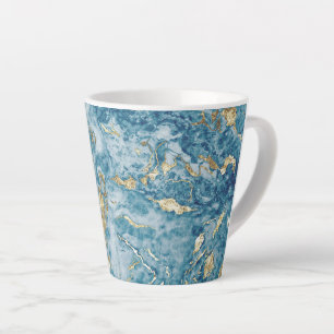 Tasse Latte Marbre Abstrait Luxueux Bleu et Or