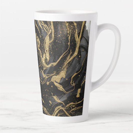 Tasse Latte Marbre Abstrait Or et Noir de Luxe  (Droite)